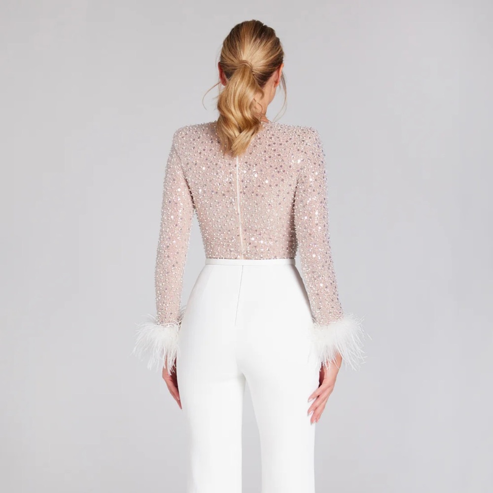 White bridal jumpsuit by Nadine Merabi - Picture 5 of 10
